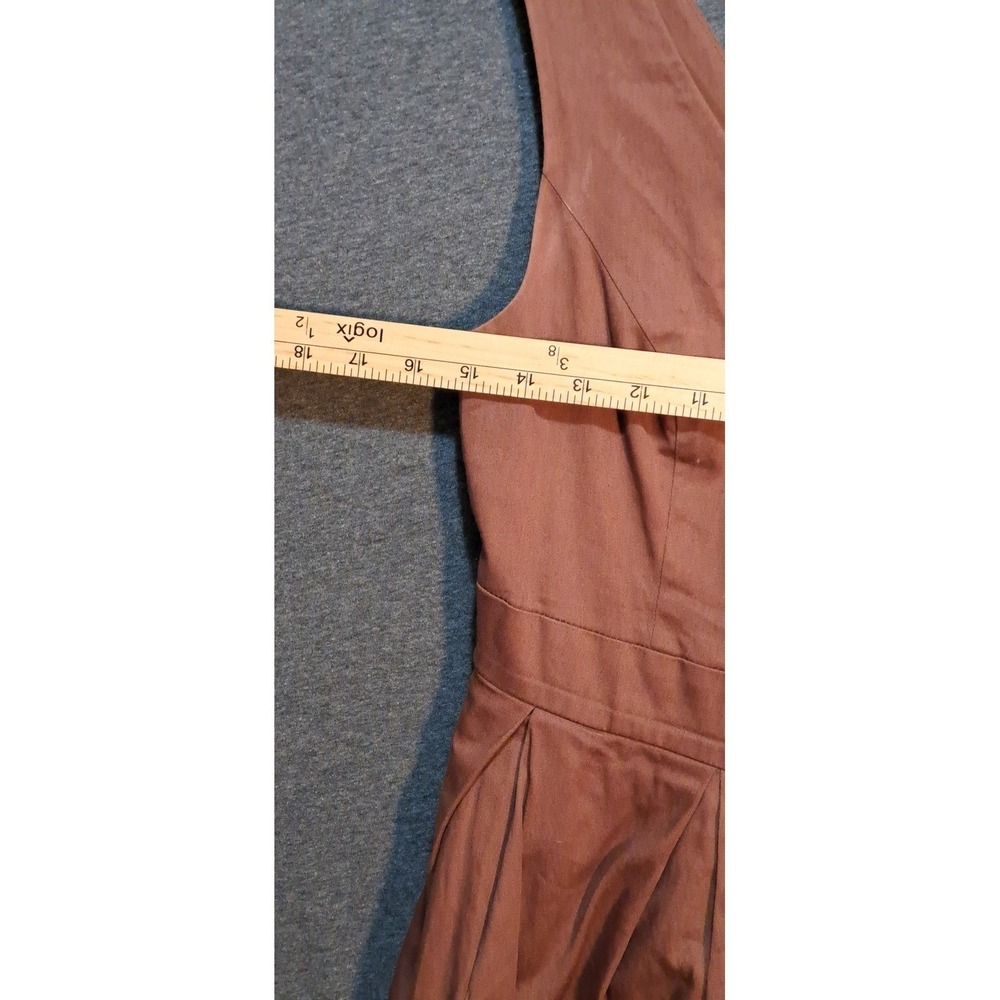 Fervour Anthropologie Brown V Neck Fit Flare Midi Dress With Zipper Size M - Picture 5 of 7